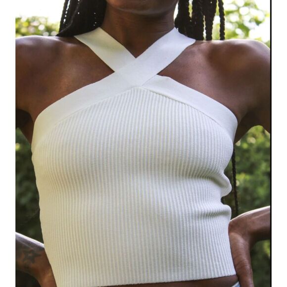 Aritzia Babaton Sculpt Knit CrissCross Cropped Tank Top Women's Size Large - Picture 1 of 5
